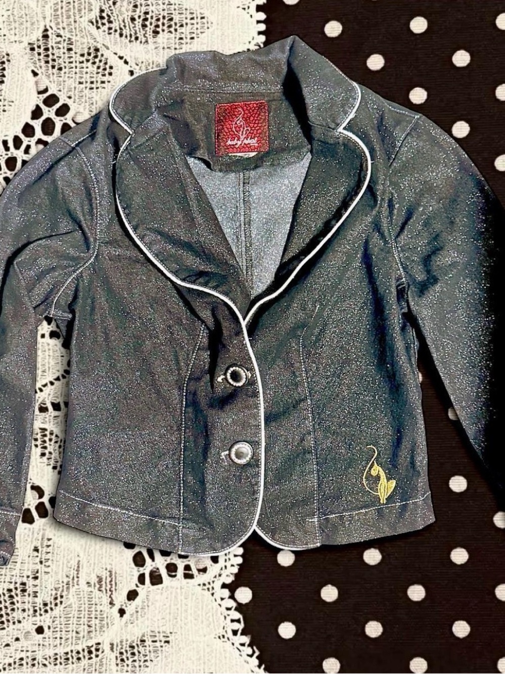 Y2k Vintage Baby Phat Sparkle Black' Blazer Jacket with Contrast Piping
